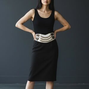 Vtg Salena's Collection Beaded White Stretch Wide Belt OS Nautical 1989